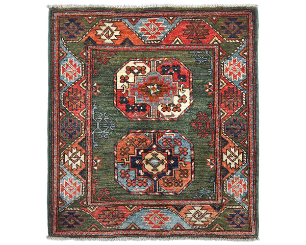 3x4 Green Ersari Afghan Hand Knotted Veg Dye Wool Area Rug